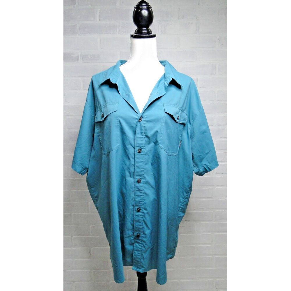Columbia Mens Shirt‎ Teal Blue XXL Short Sleeve Button Omni Wick